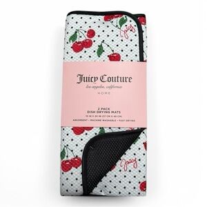Juicy Couture White and Black Red Cherry Fruit Dish Drying Mats Kitchen Set